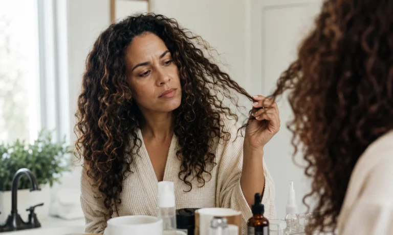 women with wavy hair mirror